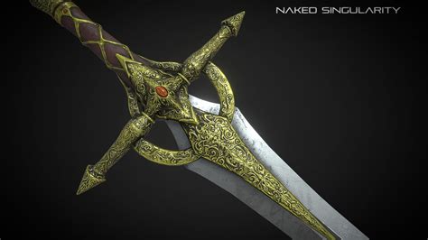 Dark Fantasy Golden Sword 4K Low Poly PBR Buy Royalty Free 3D