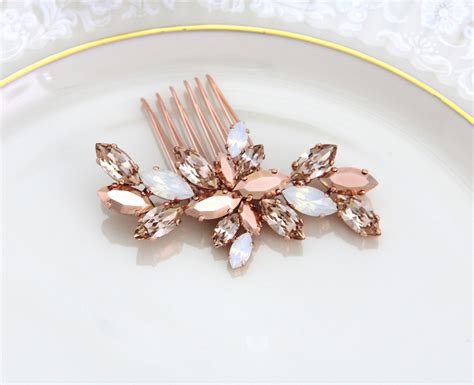 Rose Gold Bridal Hair Comb Swarovski Crystal Wedding Hair Accessories