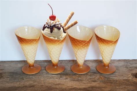 Vintage Italian Ice Cream Sundae Glasses Waffle Cone Shape Etsy
