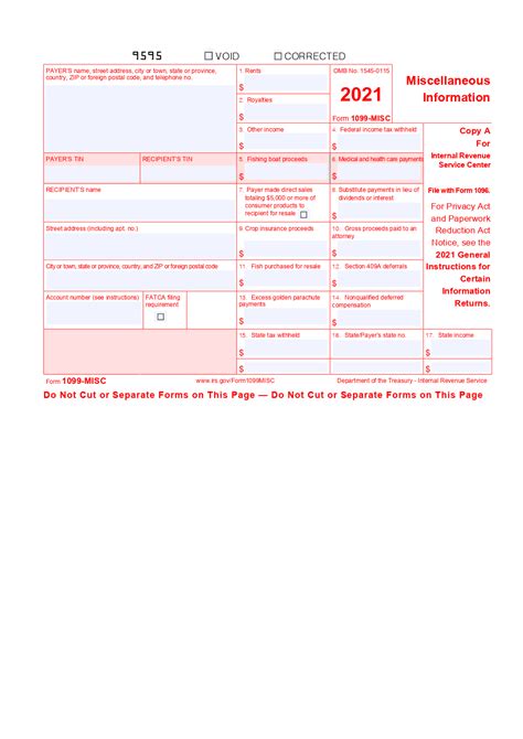 Form 1099 Misc Miscellaneous Income Template