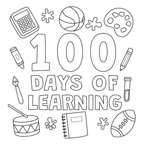 Página Para Colorir 100º Dia De Escola Aprendendo Vetor Premium