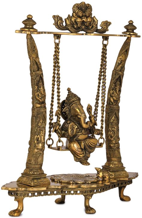 17 Ganesha Swing Pillars Decorated With Ganesha Figures In Brass