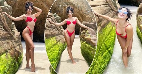 Vanessa Hudgens Sets The Temperature High As She Rocks A Bright Red Bikini A Diamond Belly