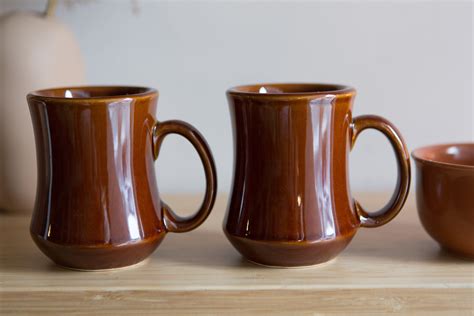Ceramic Mugs Brown Vintage Mismatched Coffee Or Tea Mugs Etsy