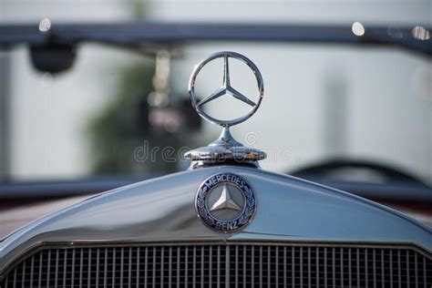 Vintage Mercedes Logo On Front Car Parked In The Street Editorial