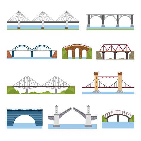 Types Of Bridges Set Brick Iron Wooden And Stone Bridges