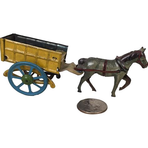 Antique Tin Penny Toy Litho Horse And Cart From Grove Street Doll Shop