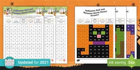 Halloween Phase 2 Phonics Mosaic Activity Sheets