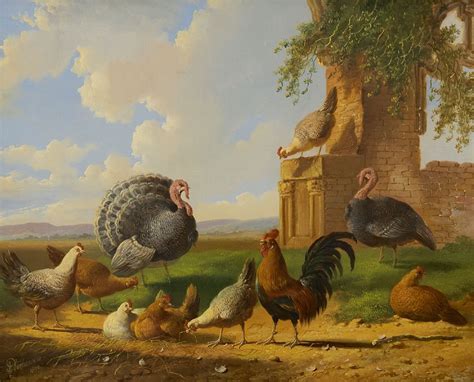 Albertus Verhoesen Paintings For Sale Turkeys And Chicken In A