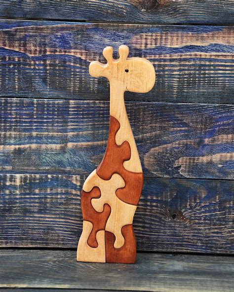 Wooden Animal Puzzles Giraffe Wood Puzzle Two Colours Puzzles Etsy