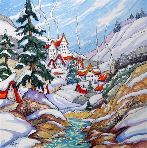 A Winter Village Life People Drawings Pictures Drawings Ideas For