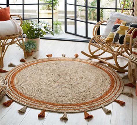 Natural Handwoven Jute Round Rug With Tassels Round Jute Rug Etsy Canada