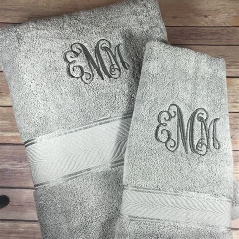 Grey On Grey Towel Set Monogram Option Beautiful Monogrammed Towel