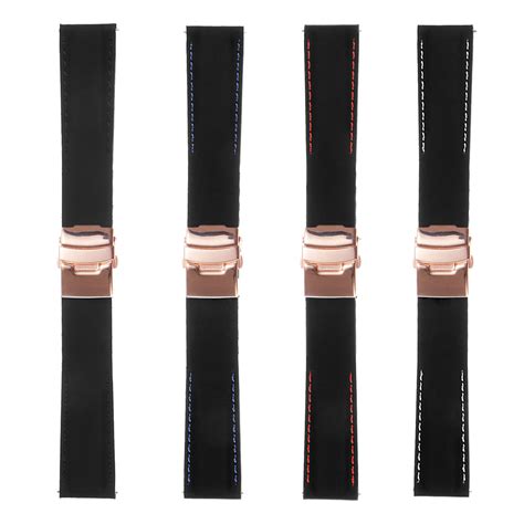 Strapsco Rubber Watch Band With Stitching And Rose Gold Deployant Clasp