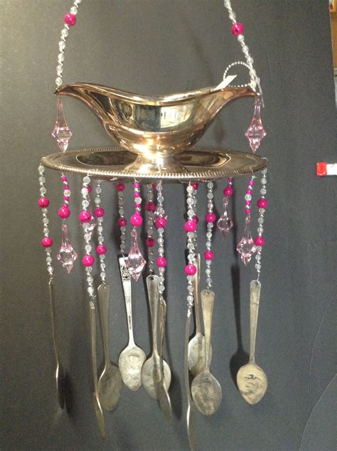 Whimsical And Unique Wind Chime Made From Repurposed Silver Plate Gravy