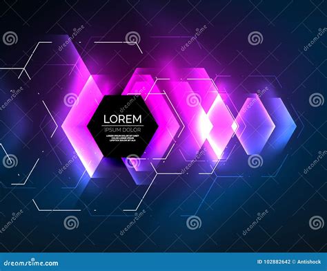 Digital Techno Abstract Background Glowing Hexagons Stock Vector