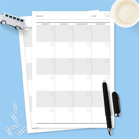 Undated Monthly Calendar Formal Design Template - Printable PDF