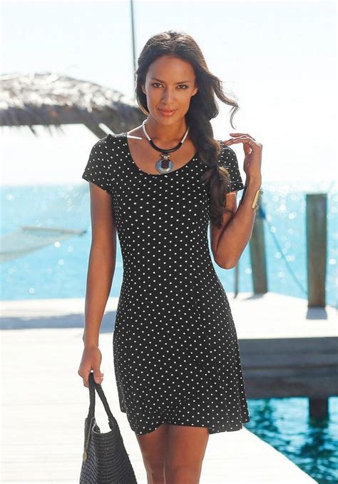 Beachtime Strandjurk Met Ronde Hals Zwart White Polka Dot Dress Outfit