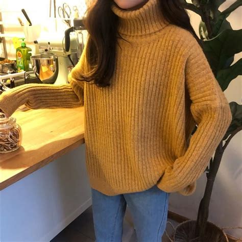 Itgirl Shop Solid Colors Ribbed High Neck Cozy Sweater Pleated School
