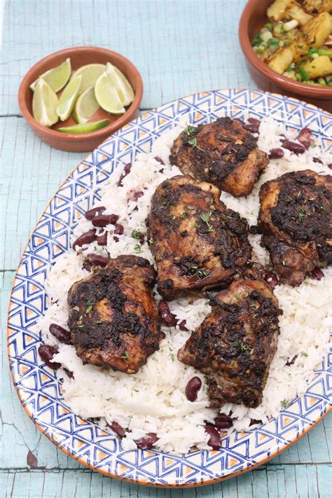 Jerk Chicken With Coconut Rice And Peas And Pineapple Salsa Felly Bull