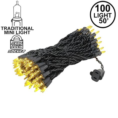 Yellow Christmas Mini Lights Set 100 Light Black Wire 50 Feet Novelty