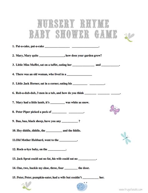 Free Printable Baby Shower Nursery Rhyme Games With Answer Key