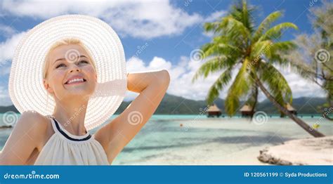 Beautiful Woman Enjoying Summer Over Beach Stock Image Image Of