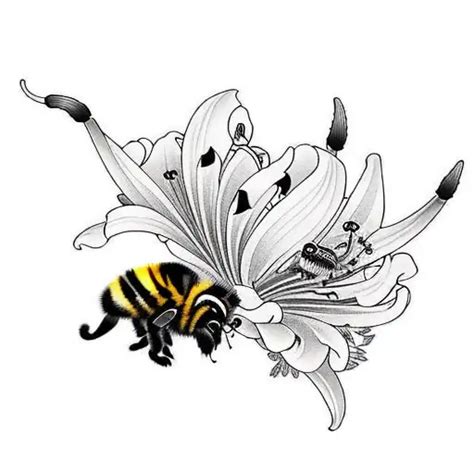 Japanese Tiger Lily With Bumble Bee Tattoo Idea Blackink Ai