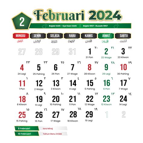 Kalender Bulan Februari 2024 Vektor Kalender 2024 Februari 2024