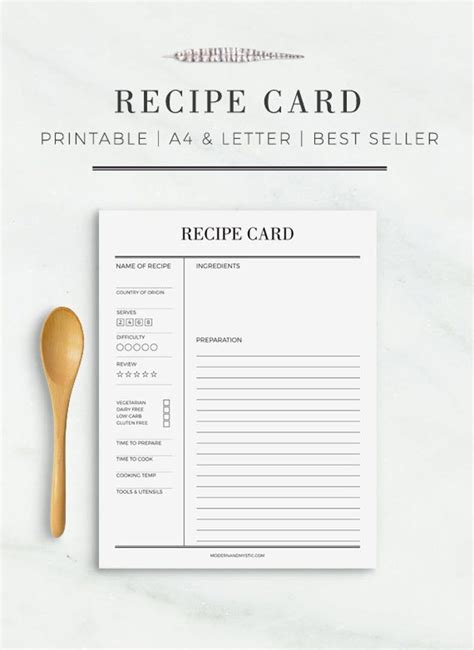 Recipe Card Printable Recipe Cards Us Letter Half Letter A4 And