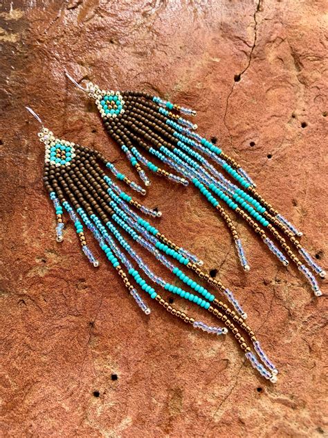 Native Beaded Fringe Earrings, Turquoise Fringe, Gifts for Her | Fringe earrings, Beaded fringe ...