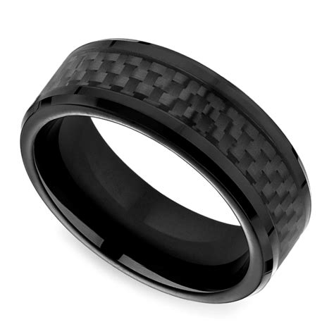 Men's black ceramic wedding band. Black Carbon Fiber Men's Wedding Ring in Cobalt