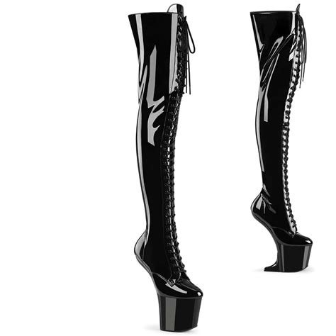 buy pleaserusa craze 3023 8 black patent heelless platform lace up thigh high boots online at
