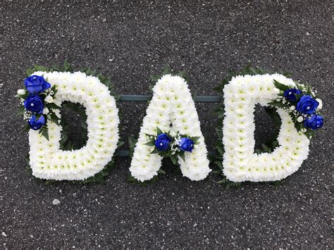 Blue And White Funeral Dad Tribute Flowers With Focal Rose Detail Dad