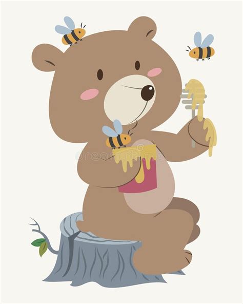 Honey Bear With Bees Stock Vector Illustration Of Pastel 148647034