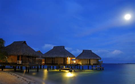nature landscape beach resort water bungalow sea moon tropical lights sand abstract wallpaper