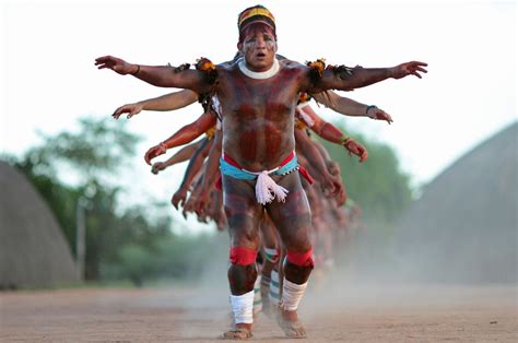 Yawalapiti Youth Chief Leads A Tribal Dance In The Xingu National Park