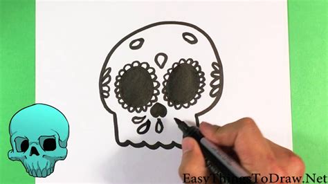 How To Draw Day Of The Dead Skull Easy Halloween Drawings Youtube