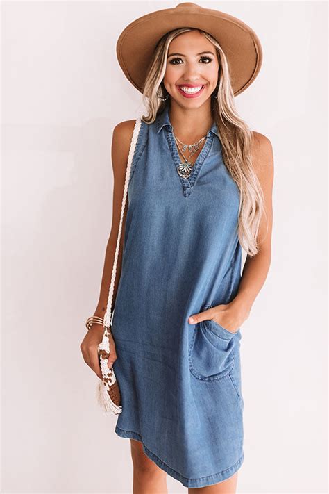 Off Duty Style Chambray Shift Dress • Impressions Online Boutique