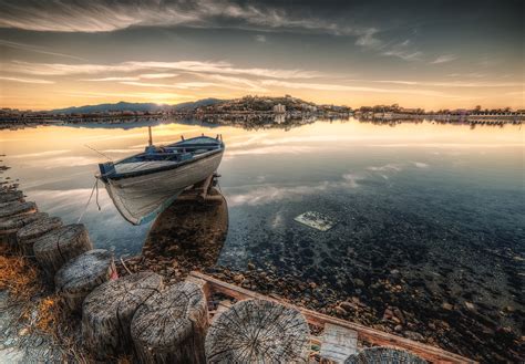 Wallpaper Sunlight Boat Sunset Sea Bay Lake Water Shore