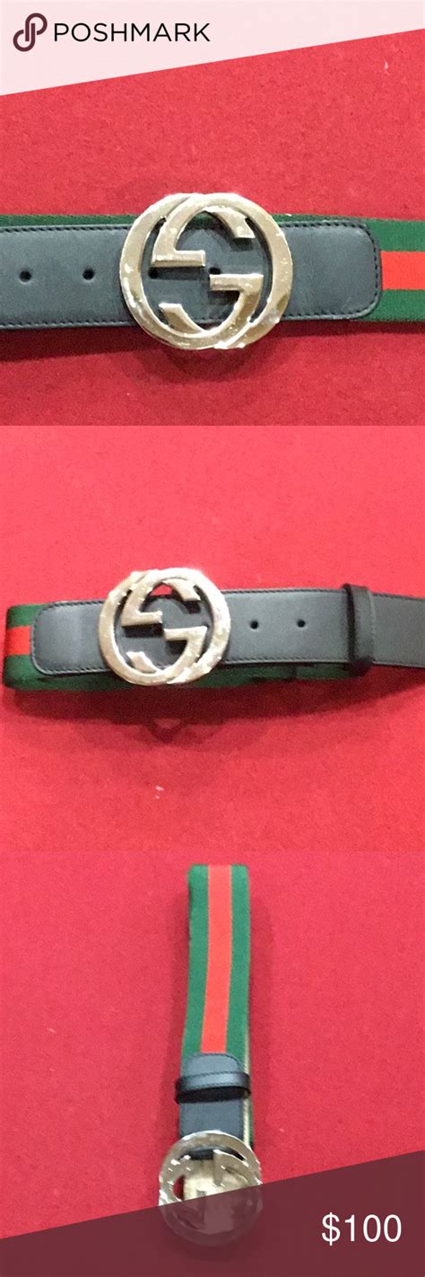 Authentic Gucci Belt Signature Green And Red Fabric Belt With Black