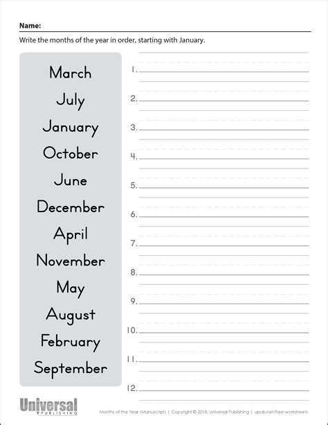 Days And Months Free Printables Universal Publishing Blog