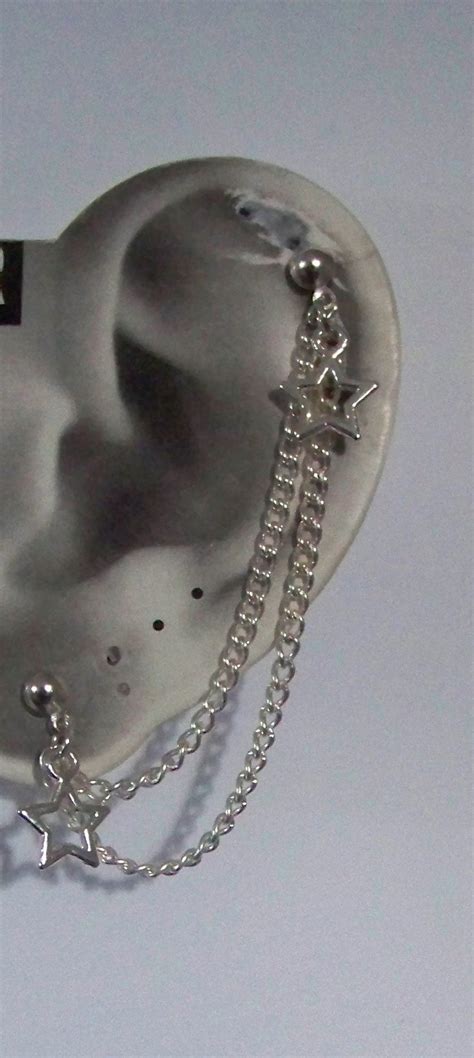 Helix Cartilage Double Chain Earring With Star Charms Earings