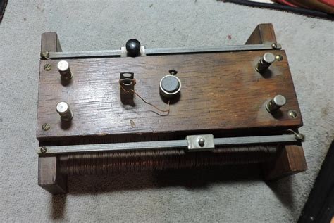 Antique Loose Coupler Crystal Radio Receiver W Slides Wooden Base