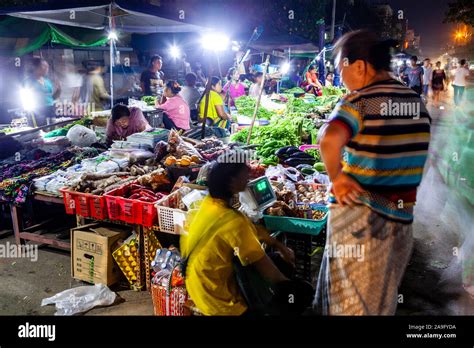 Local People Shopping For Food At The Night Market Mandalay Myanmar