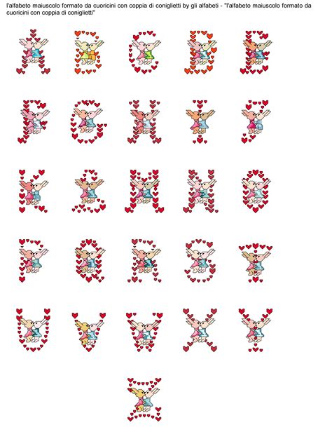 Alfabeto Maiuscolo Formato Da Cuoricini Con Coppia Di Coniglietti Embroidery Alphabet Cross