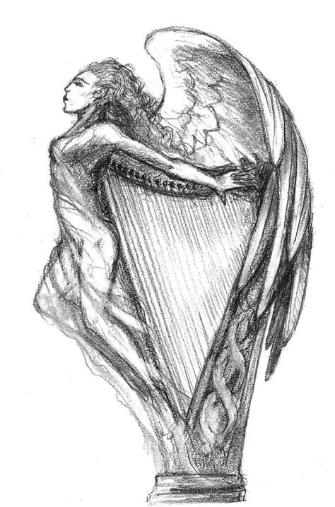 Angel Harp Irish Harp Tattoo Sketches Celtic Harp