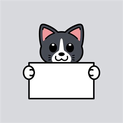 Premium Vector Cute Cat Holding A Blank Sign