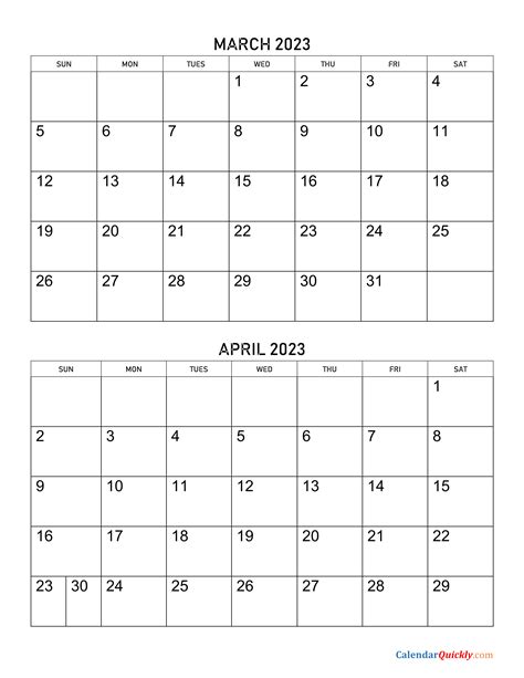 March And April 2023 Calendar Calendar Quickly