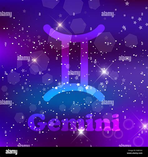 Gemini Zodiac Sign And Constellation On Cosmic Purple Background With